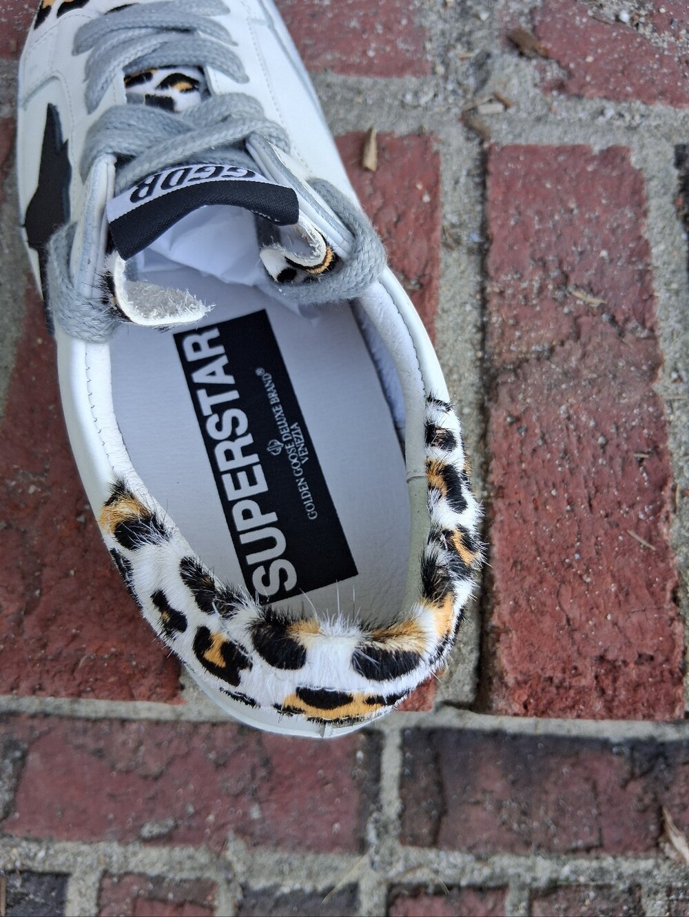 Golden Goose White Sneakers with Leopard Print and Black Star - Picture 5 of 11